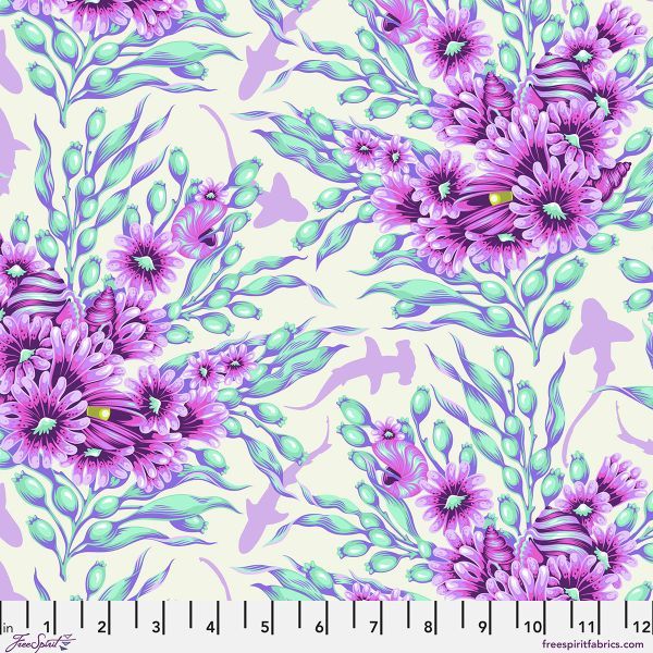 Tula Pink Floral Reef Shadow Sharks - Seagrass