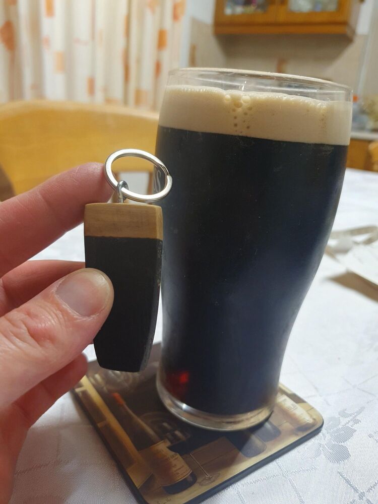 Irish Bog Oak Keychain: Handcrafted Pint Pendant, 6000-Year-Old Wood