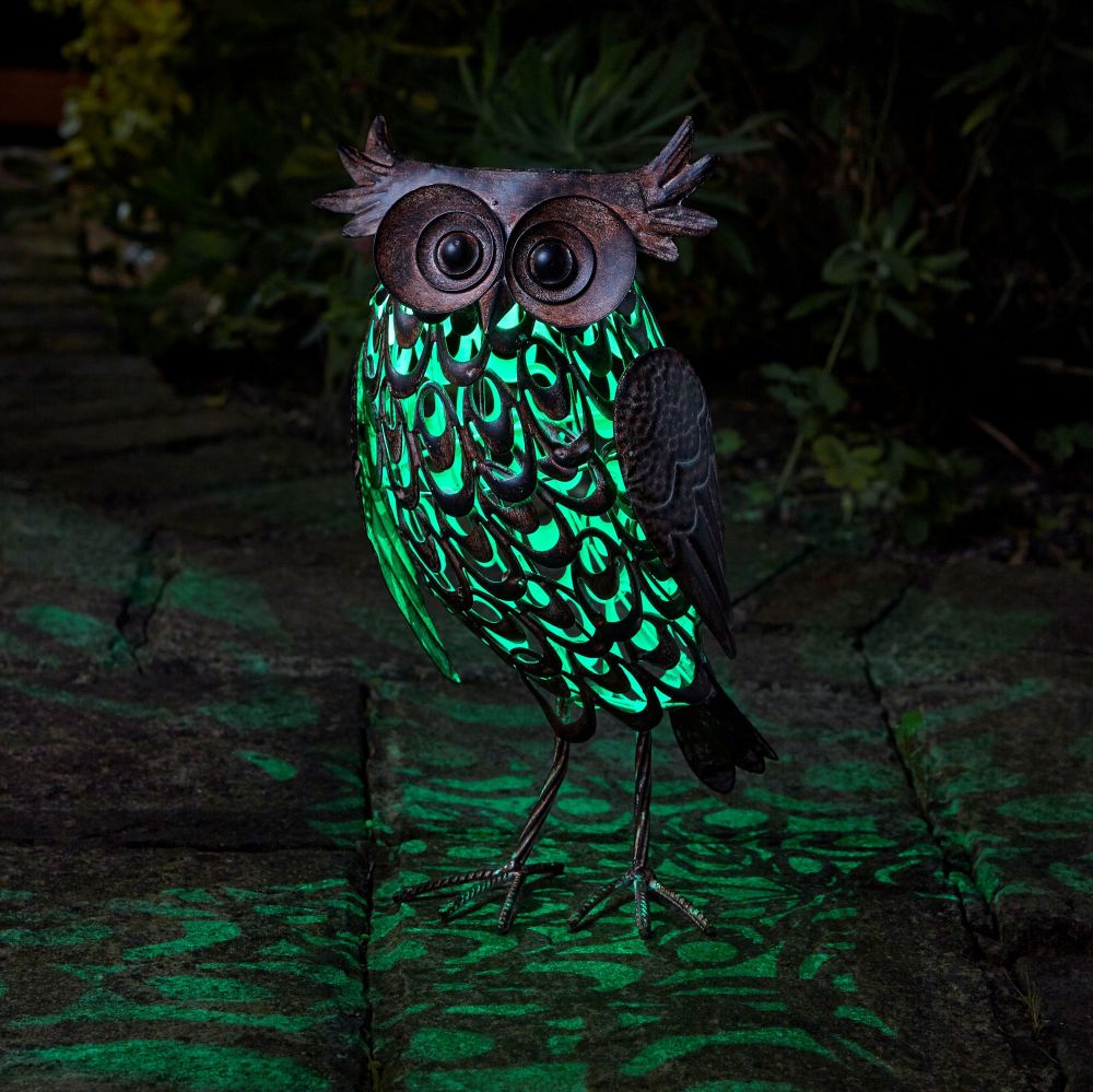 Smart Solar Giant Owl Silhouette Metal Animal Patio Garden Light 