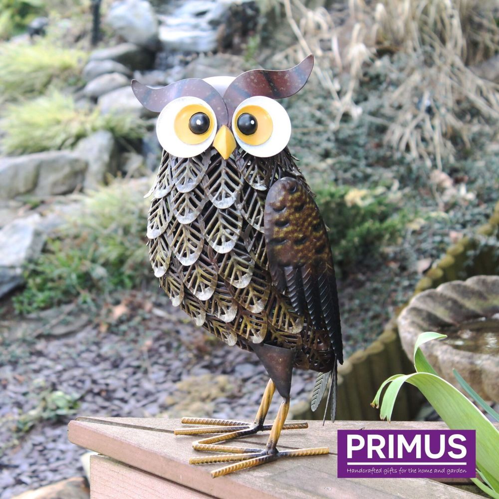Primus Woodlands Brown Owl Metal Garden Animal Ornament