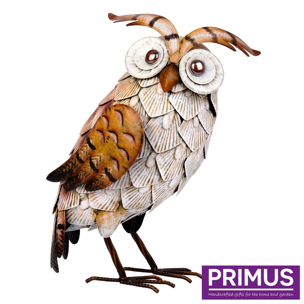 Primus White Metal Owl Garden Animal Ornament