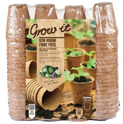 Gardman Grow it 6cm Round Fibre Pots Biodegradable x 96 