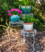 Panacea French Country Scroll 3 Tier Plant Stand - Distressed White