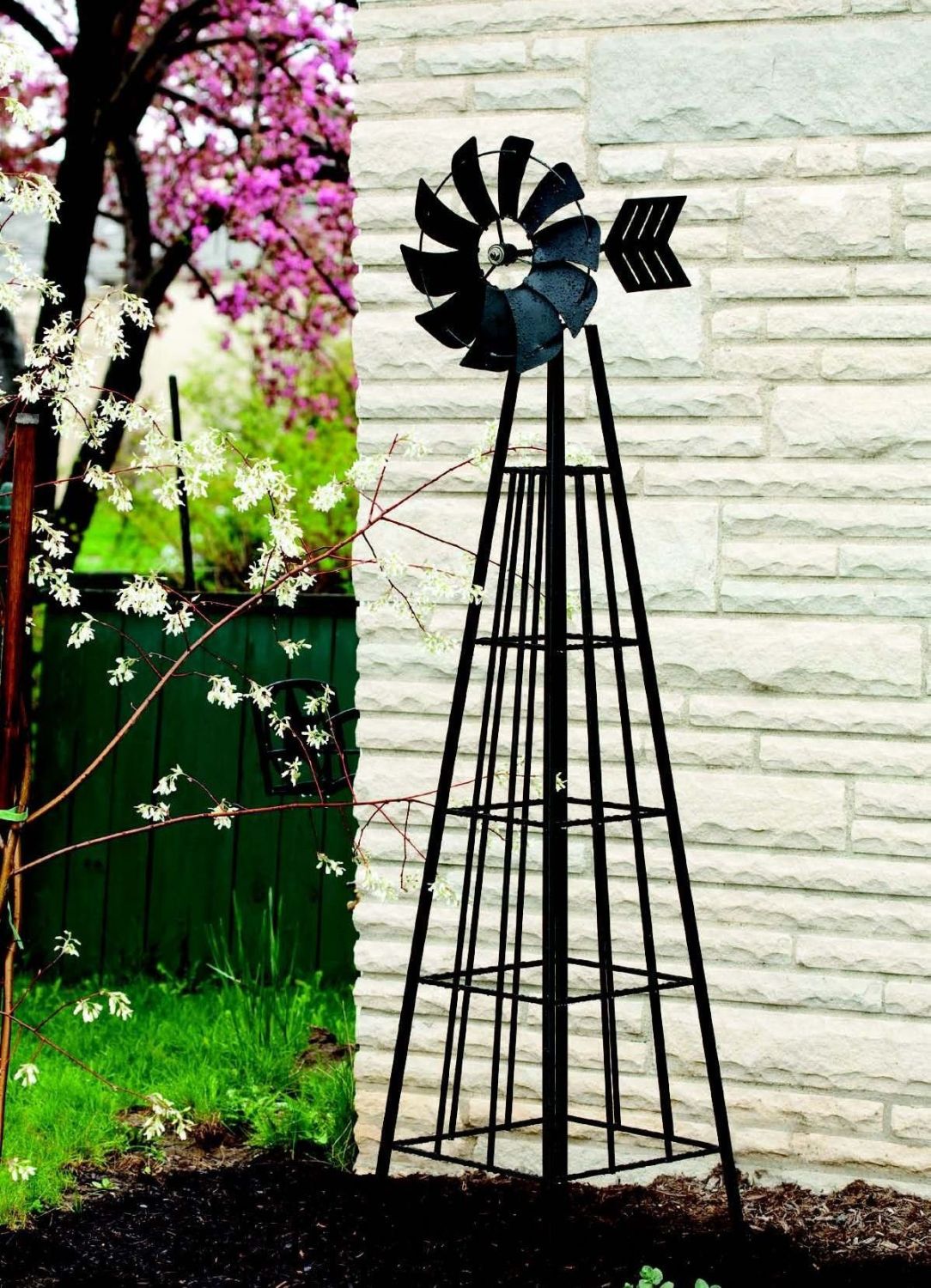 Panacea Windmill Garden Obelisk - Black Metal 1.82m