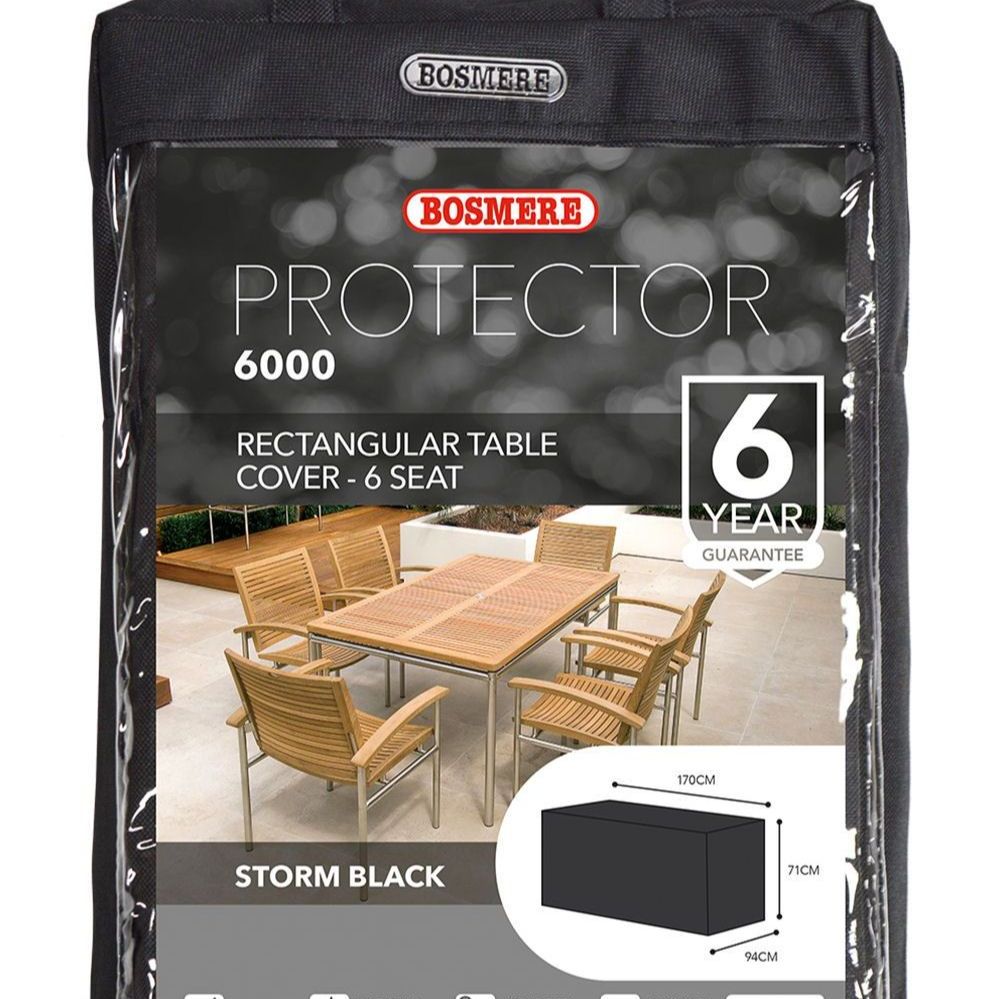 Bosmere 6 Seat Rectangular Patio Table Cover - Polyester Black D555