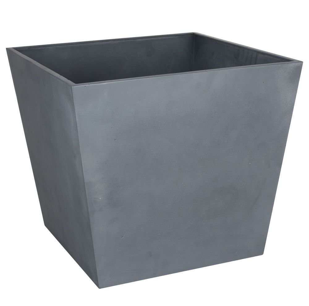 Stewart Beton 48cm Low Square Contemporary Plastic Planter - Dark Grey