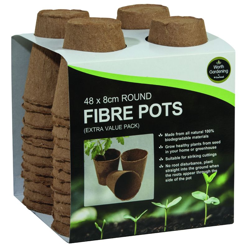 Garland 8cm Round Fibre Pots Biodegradable x 48 - W0304