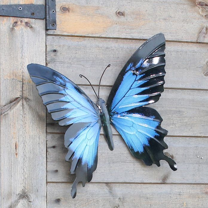 Primus Large Metal Butterfly Wall Art - Blue and Black 35cm x 32cm