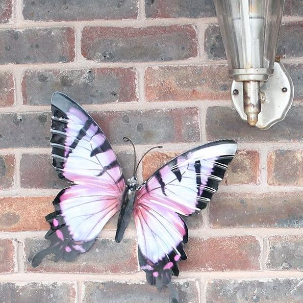 Primus Large Metal Butterfly Wall Art - Pink and Black 35cm x 32cm