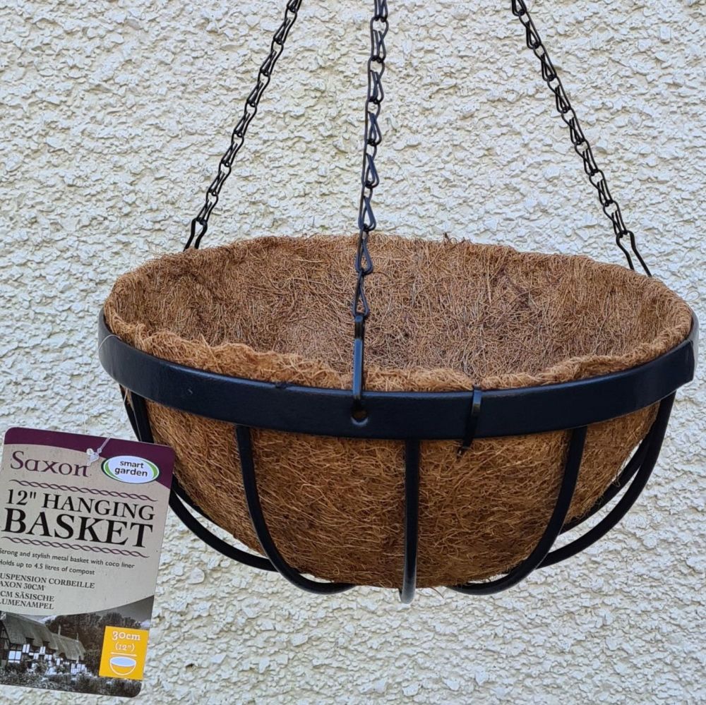 Smart Garden Saxon Metal Hanging Basket with Liner - 12''