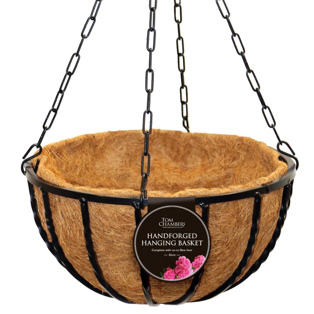 Tom Chambers Handforged Metal Hanging Basket with Liner 14'' 35cm dia