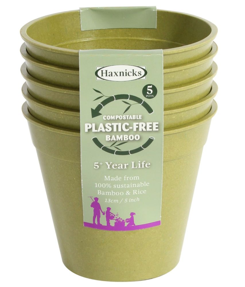 Haxnicks 5'' Bamboo Round Fibre Pots Compostable - 5 Pots