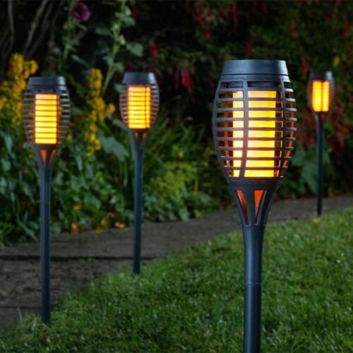 Smart Solar Powered Party Realistic Effect Flaming 5 Pack Garden Torches