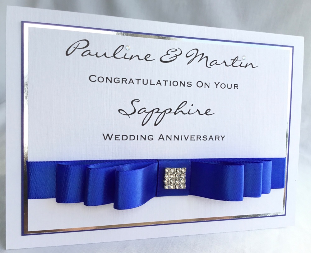 Personalised Sapphire  Wedding Anniversary keepsake Card