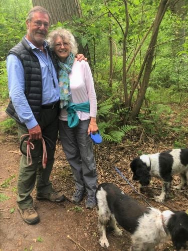 Chris and Wendy walking dogs