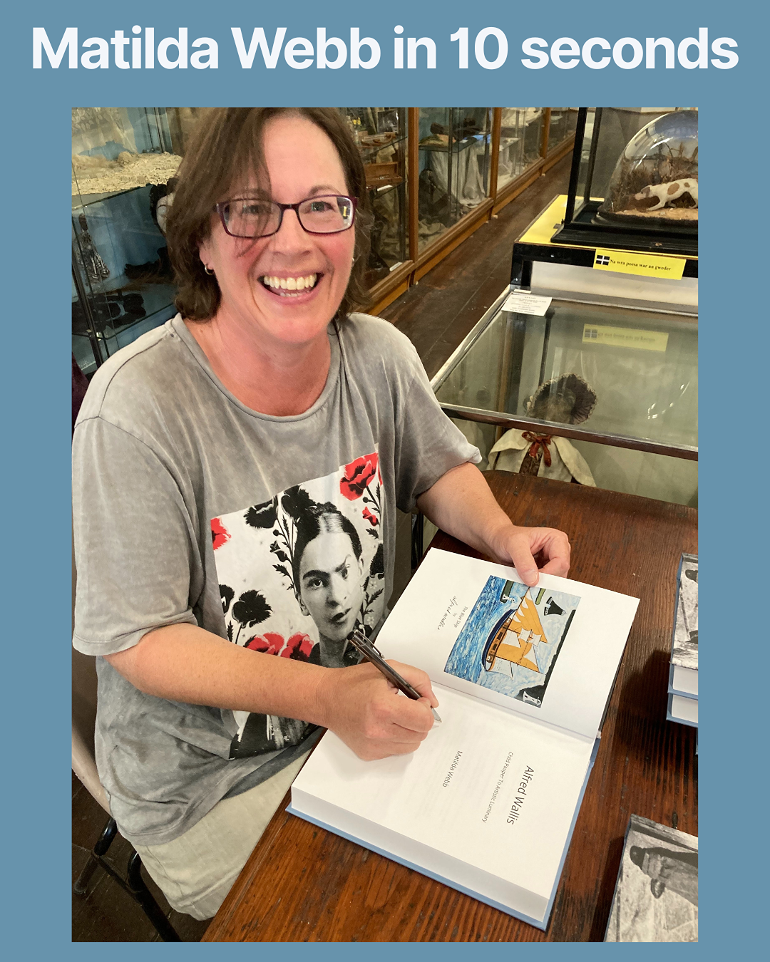 Matilda Webb signing Alfred Wallis Child Pauper To Artisitc Luminary at the book launch in May 2025