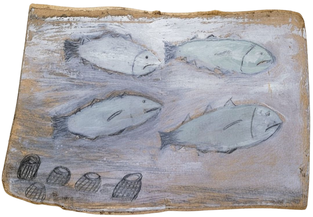 painting by Alfred Wallis titled 'Four Fishes'