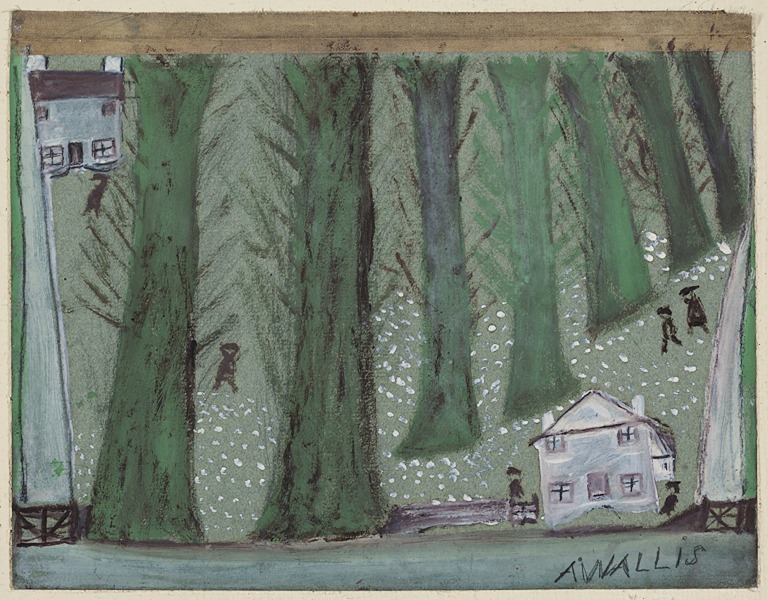 Alfred Wallis painting of houses in a wood