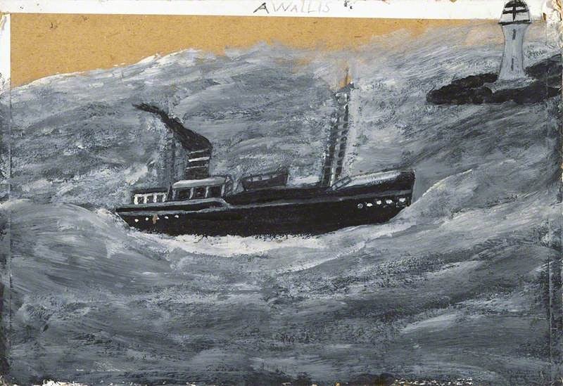 Alfred Wallis painting of a trawler in rough sea