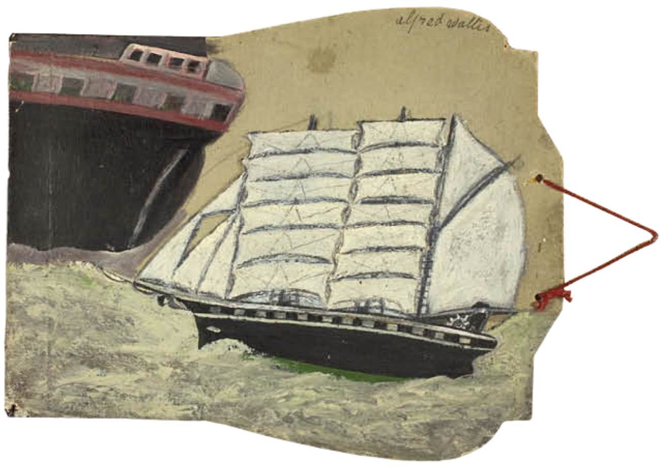 Alfred Wallis painting of a barque on an old calendar