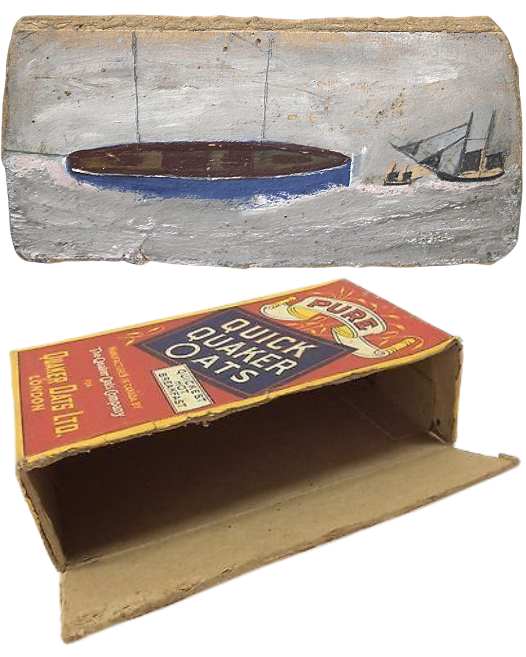 Alfred Wallis painting of a lugger on a Pure Quaker Oats cereal box