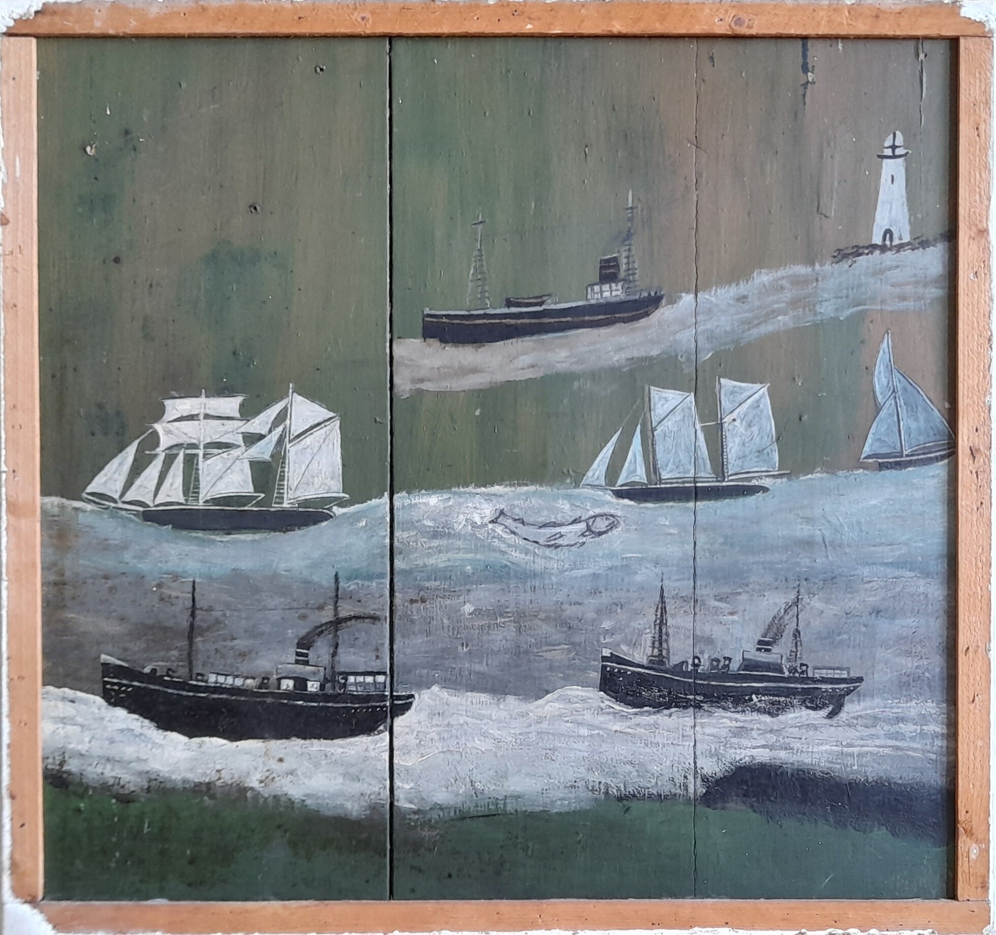 Alfred Wallis painting on his draught screen
