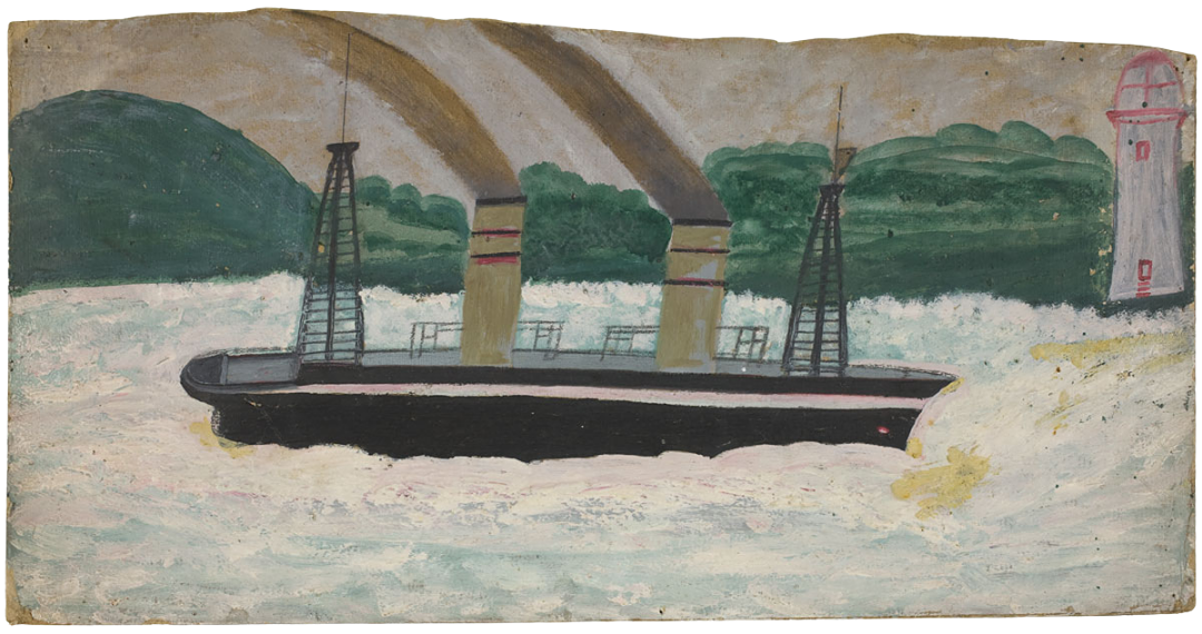 Alfred Wallis painting of a steamer, in the Towner Collection