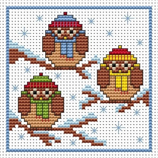 Christmas Owls Cross Stitch Card