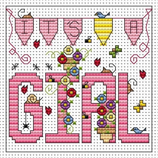 It's a Girl Cross Stitch Card