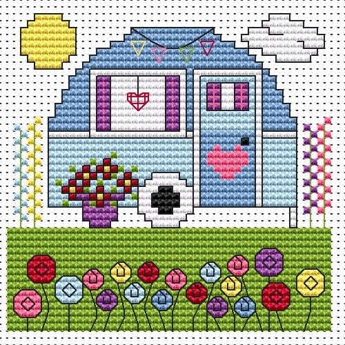 Vintage Caravan Cross Stitch Card