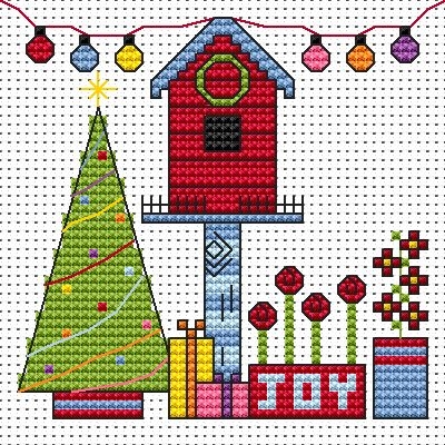 Funky Birdhouse Xmas Cross Stitch Card