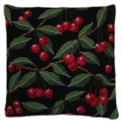 Cherries on Black Herb Pillow Tapestry