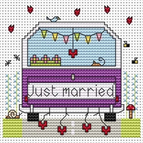 Just Married Campervan Cross Stitch Card