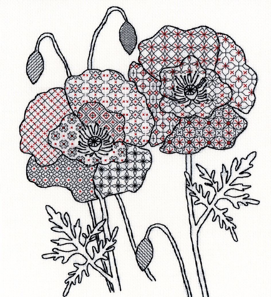 Poppy Blackwork Embroidery Kit - Bothy Threads