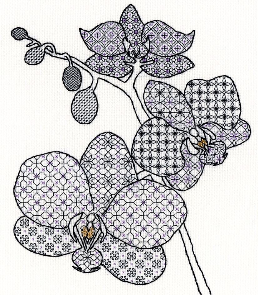 Orchid Blackwork Embroidery - Bothy Threads