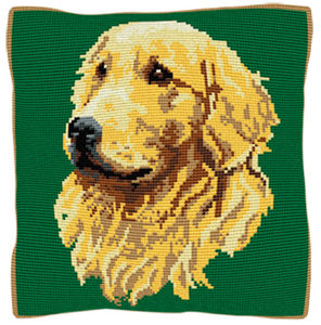 Golden Retriever Green - Cross Stitch (printed canvas)