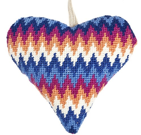 Blue Bargello Lavender Heart Tapestry 