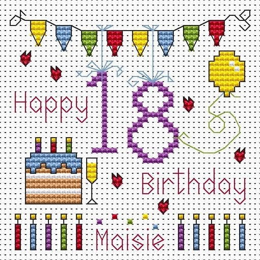 18th Birthday Bunting Cross Stitch Card