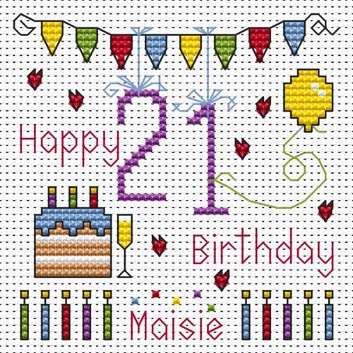 21st Birthday Bunting Cross Stitch Card