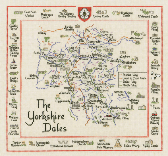 Yorkshire Dales Map Cross Stitch Kit - Heritage Crafts