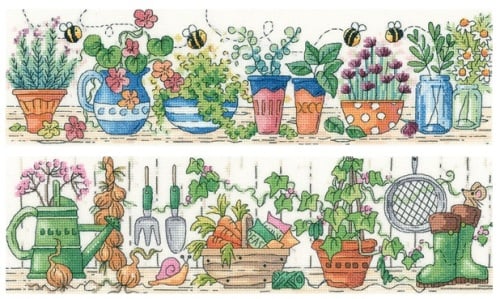 Herb Garden & Potting Shed Set of 2 cross stitch kits by Heritage Crafts