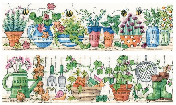 Herb Garden & Potting Shed Set of 2 cross stitch kits by Heritage Crafts