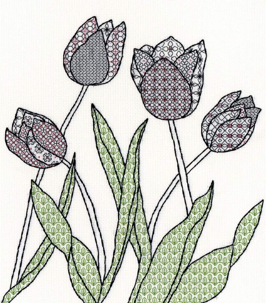 Tulips Blackwork Embroidery - Bothy Threads