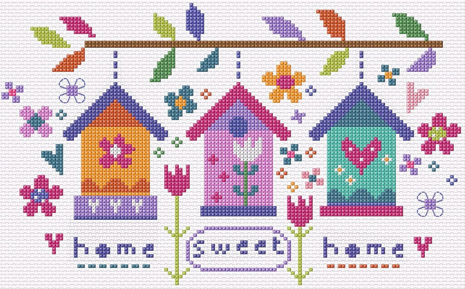Bird Houses Cross Stitch - Home Sweet Home