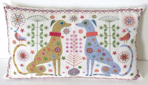 Dogs Embroidery Kit made into a cushion - Nancy Nicholson