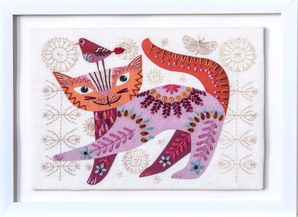 Cat Pink Embroidery Kit - Nancy Nicholson