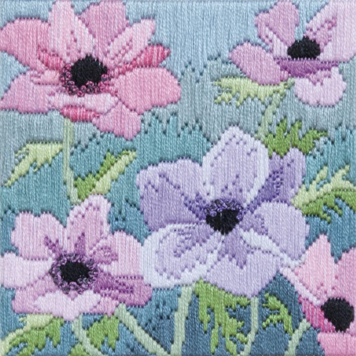 Purple Anemones - Silken Long Stitch