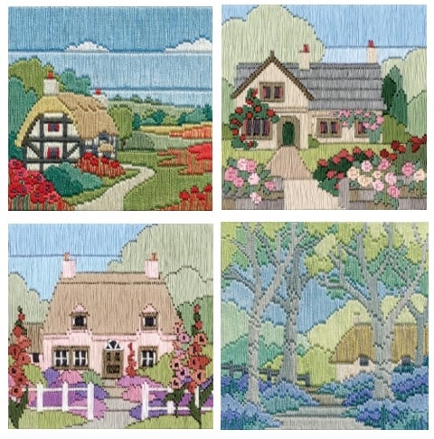 Set of 4 Silken Cottage Long Stitch