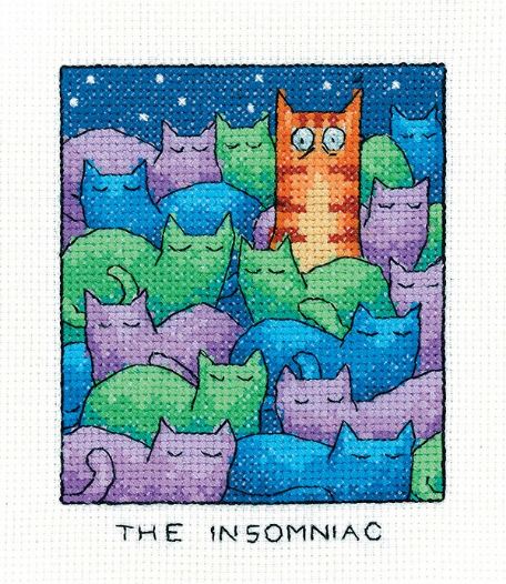 The Insomniac Cat cross stitch kit - Heritage Crafts