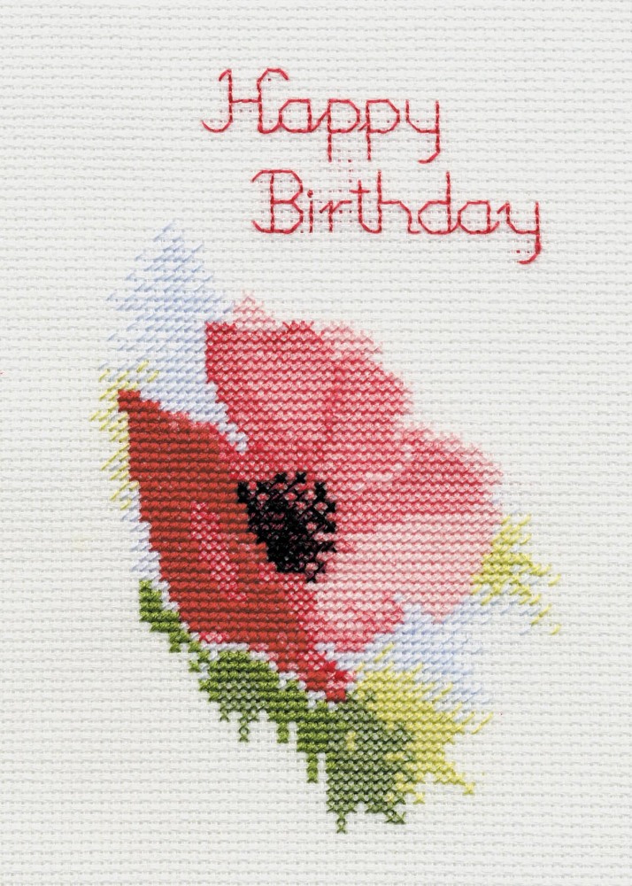 Poppy Cross Stitch Card (Birthday/Anniversary/Good Luck etc.)